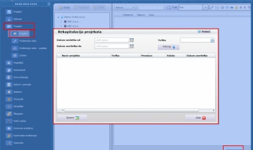 Prozor rekapitulacije projekata